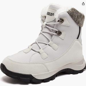 HOBIBEAR Women’s Snow Boots Winter Lace Up Warm Faux Fur White Gray Size 7/39